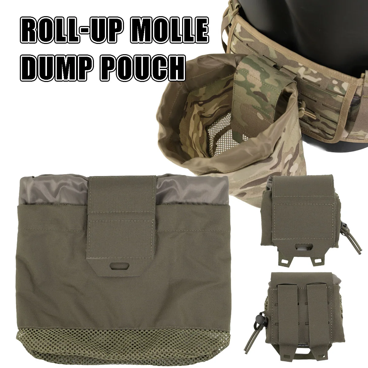 Bolsa de volcado táctica MOLLE enrollable con cordón y cierre
