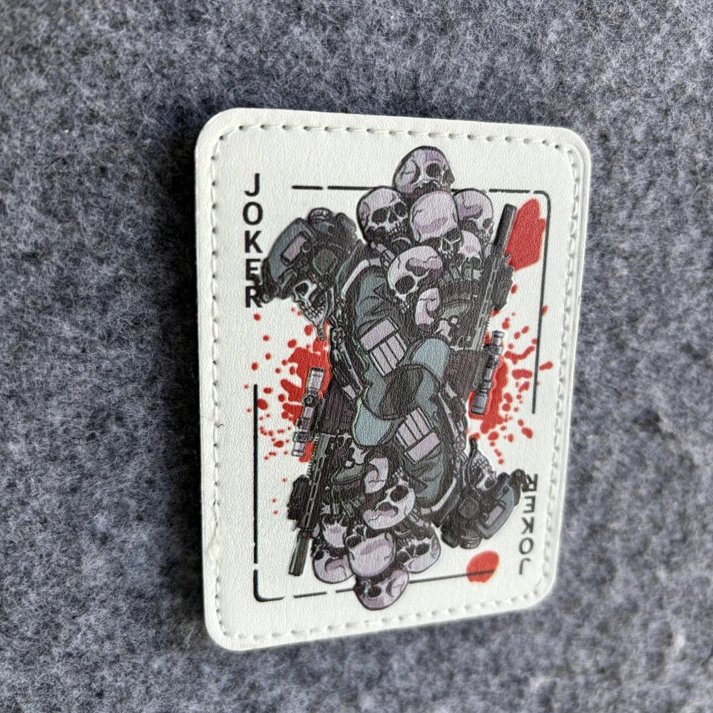 Parche táctico con estampado de calavera del Joker, parches con emblema de gancho y bucle, insignia de moral militar, brazalete del ejército, pegatinas para mochila Chevron - imagen 5