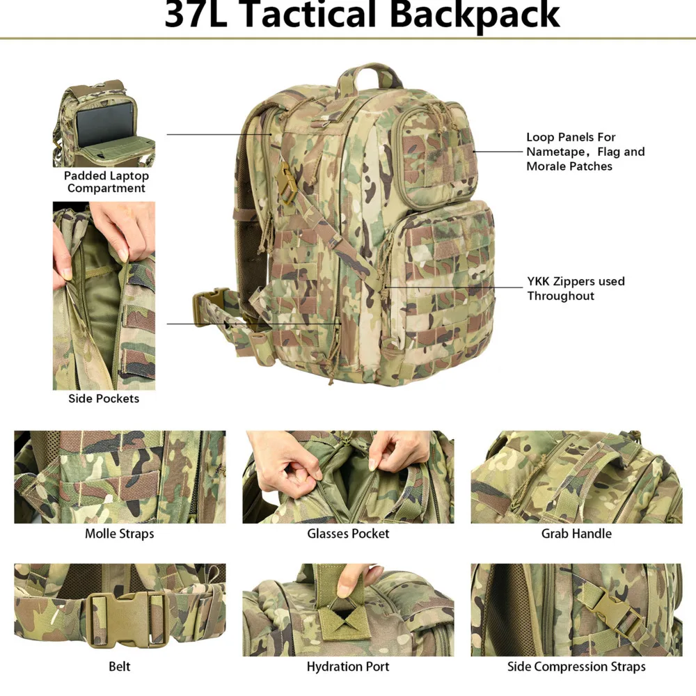 Mochila táctica de escalada 37L, militar al aire libre, nailon 500D, impermeable, deportes, Camping, senderismo, bolsas de caza Airsoft - imagen 4