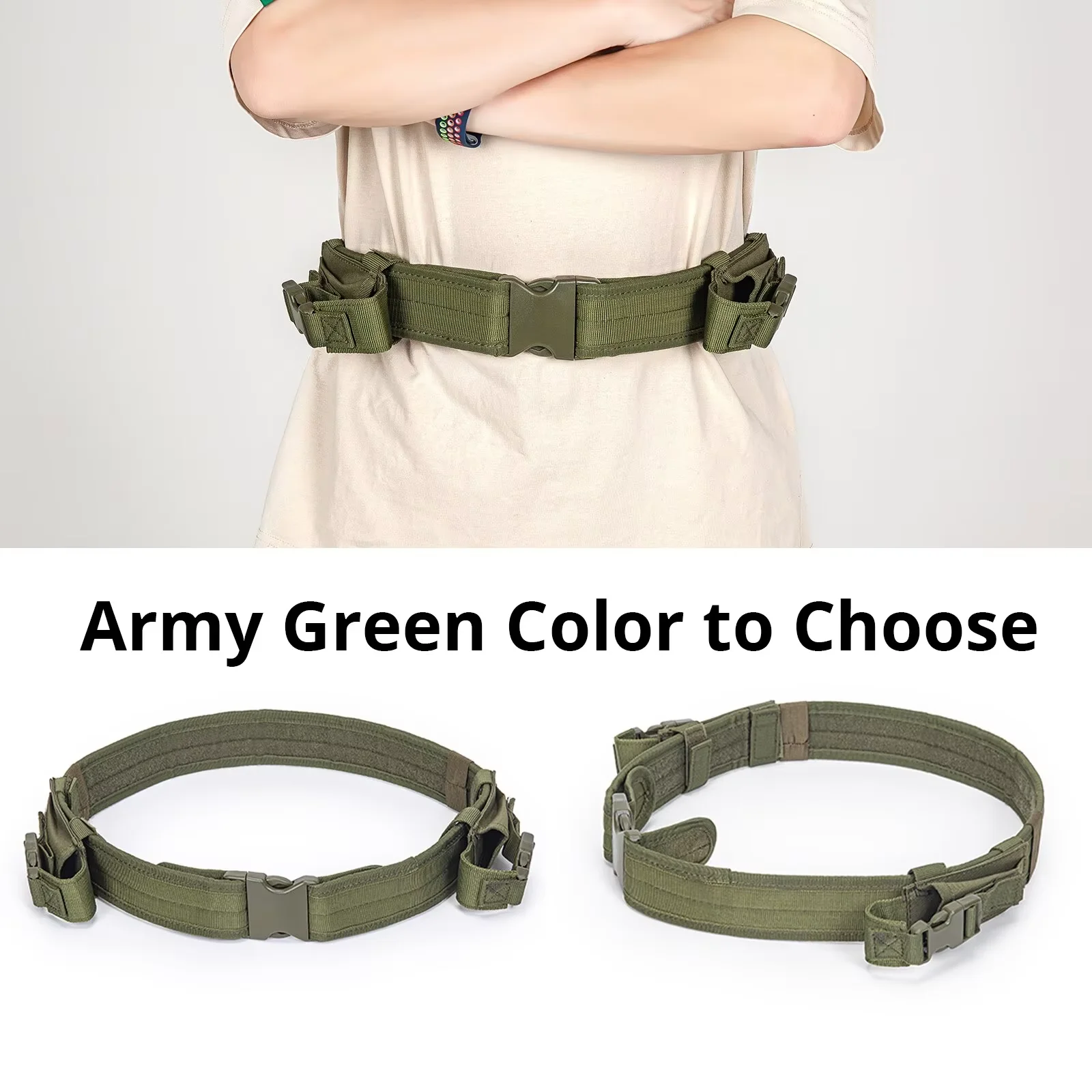 Soporte de cintura táctico Cinturones de trabajo de nailon duraderos Cinturón de utilidad de seguridad con dos bolsas para revistas de 9 mm - imagen 4