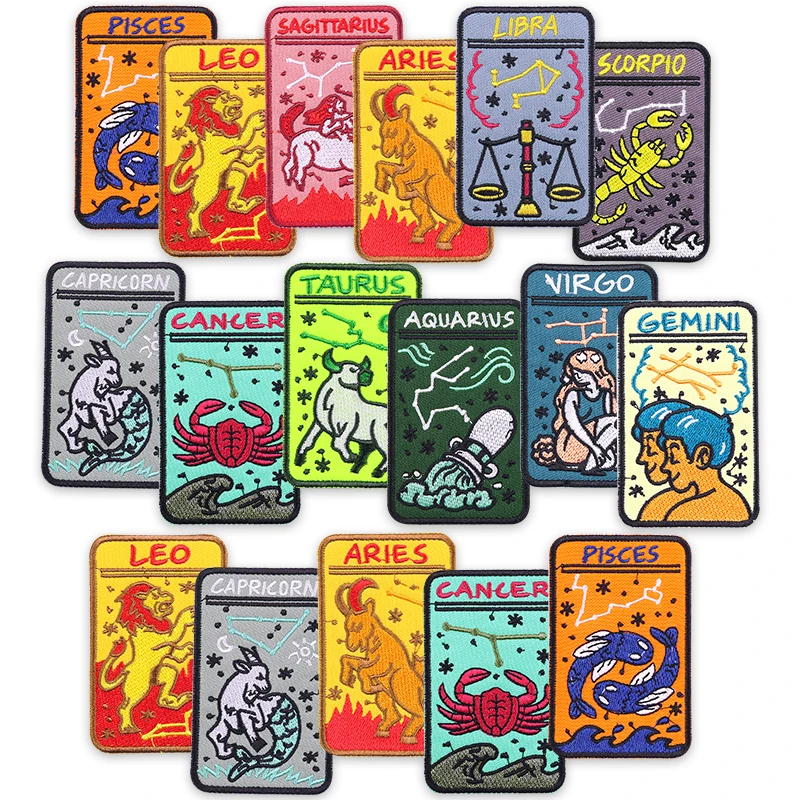 10 unids/lote horóscopo constelación hierro en parche bordado todos los 12 signos del zodiaco para chaleco vaquero mochila regalo de estrella personalizado