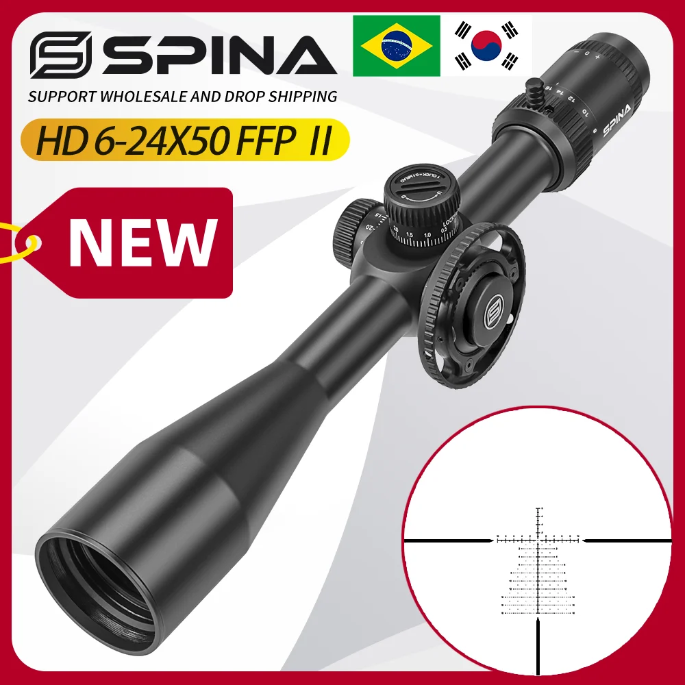 SPINA OPTICS HD 6-24x50 FFP Primer plano Focal, mira telescópica para Rifle, torretas de caza, reinicio de bloqueo, miras ópticas reales, armas de fuego, 308 - imagen 2