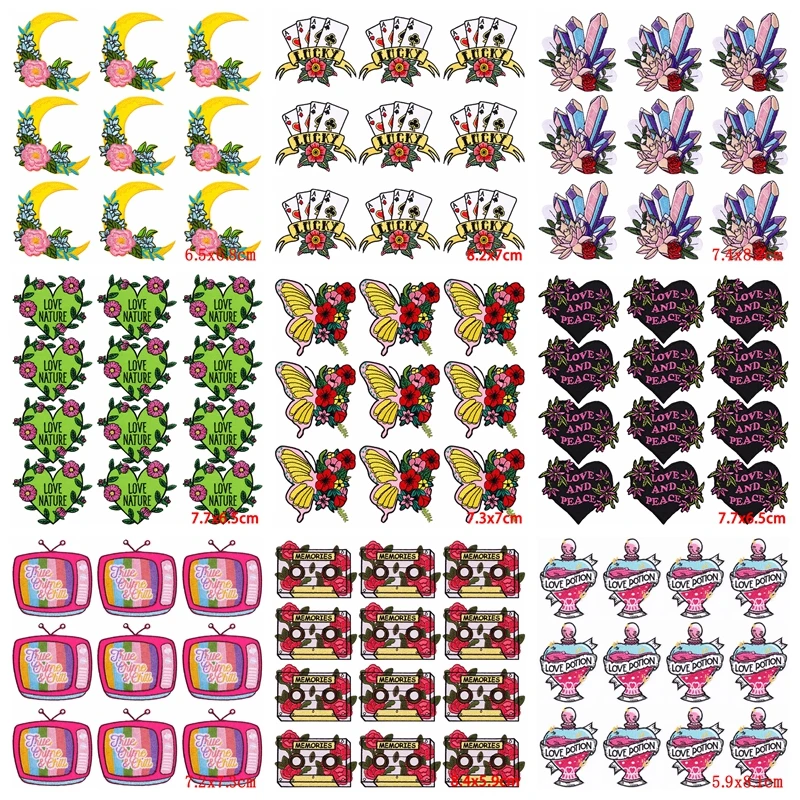 10 unids/lote de parches de mariposa y flores, parches para planchar para ropa, parches bordados de letras en ropa, parche de proverberación para ropa