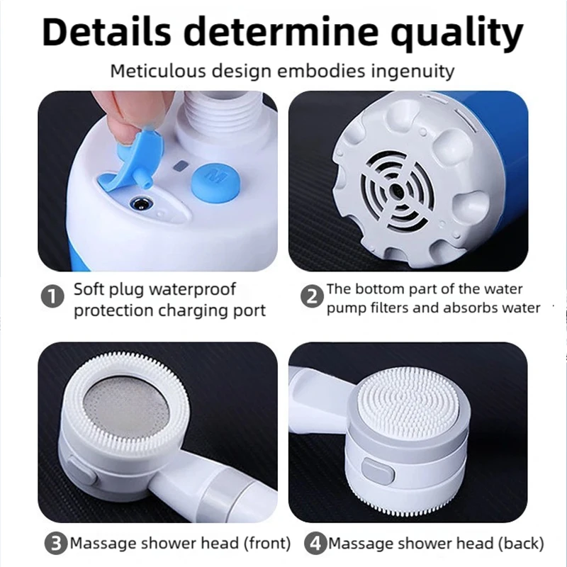 Bomba de ducha al aire libre, dispositivo de lavado portátil recargable para acampar, para senderismo, viajes y uso en dormitorio - imagen 4