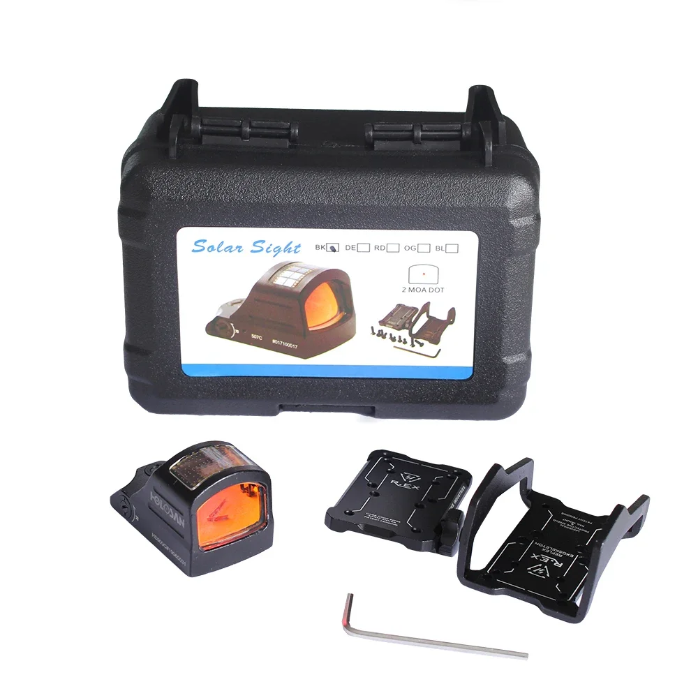 Colimador óptico táctico para caza, mira Solar 2 MOA, reflejo holográfico, mira de punto rojo con soportes para rieles de 20mm