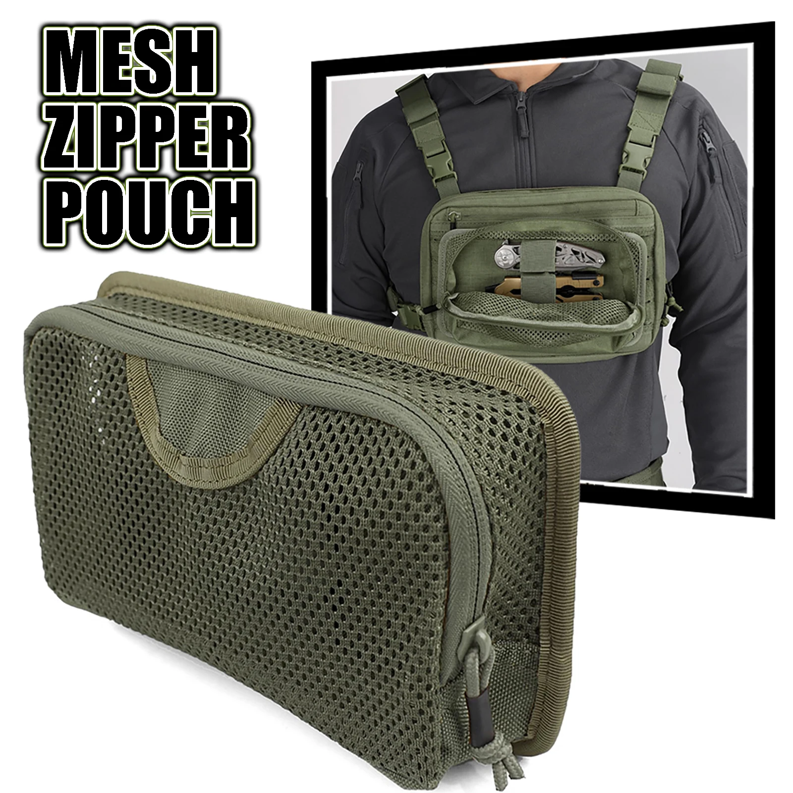 Bolsa táctica de malla con cremallera, organizador de Panel de inserción Modular, bolsillo de almacenamiento EDC con cierre de gancho para accesorios de bolsa de mochila