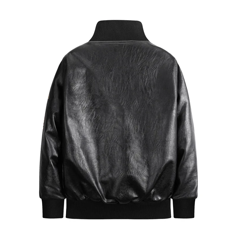 FURY-chaqueta militar de cuero para hombre, abrigo grueso y cálido de lana con brazalete bordado Vintage MA1, M-6XL talla grande, para invierno y otoño - imagen 3