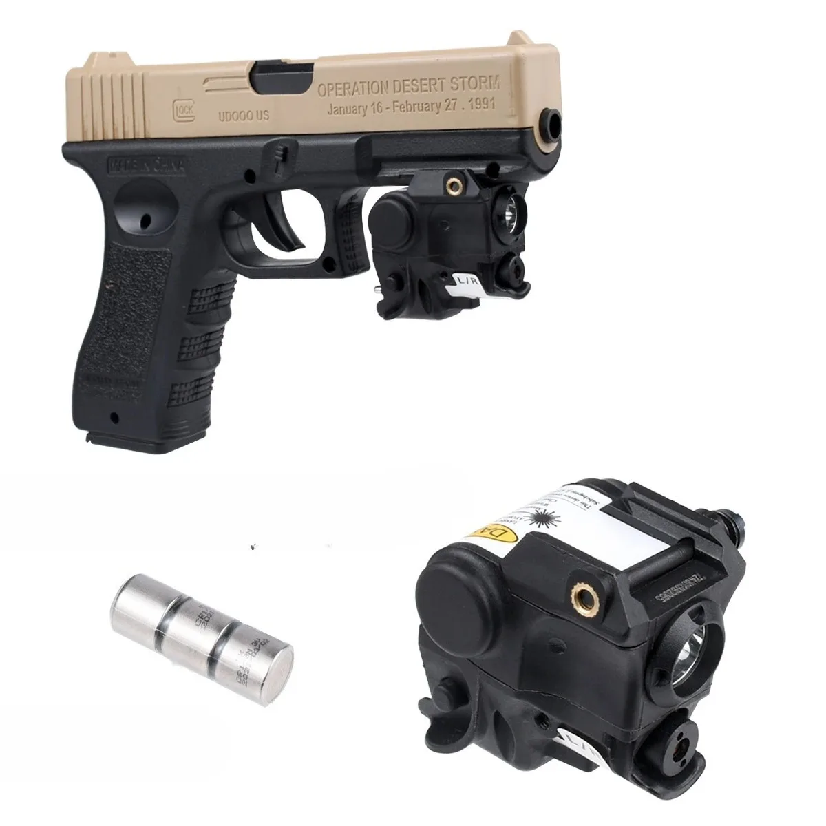 Arma compacta táctica, luz de pistola, linterna combinada, mira láser roja y verde, riel Picatinny, Mini linterna FitGlock 17 19 - imagen 5