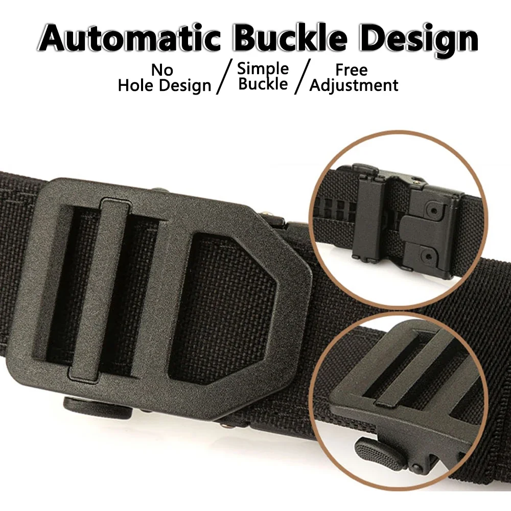 Cinturón TUSHI, cinturón militar para hombres, hebilla automática de Metal de nailon resistente, cinturón de servicio policial, faja táctica para exteriores, accesorios IPSC - imagen 5