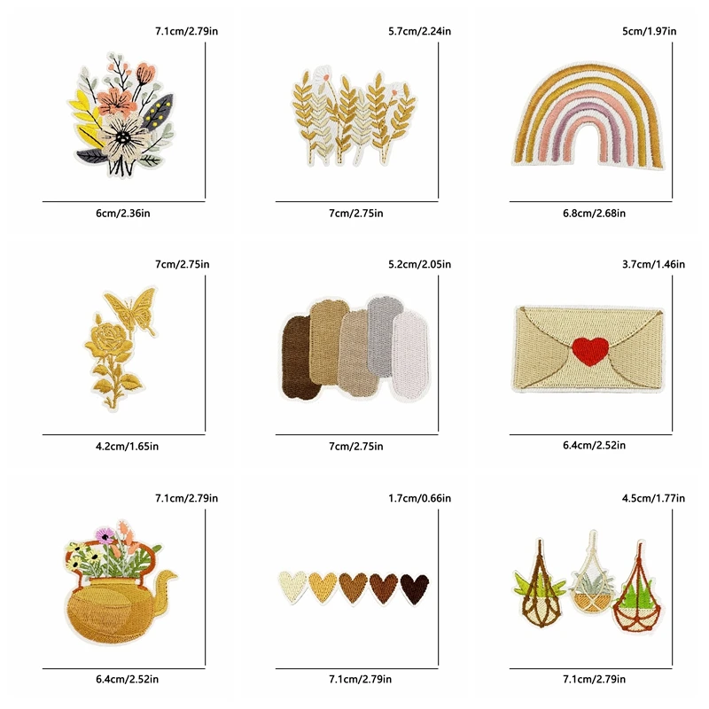 10 unids/lote flores de dibujos animados/arcoíris amor calor parches bordados DIY mariposa seta parche hierro en parches para chaquetas DIY - imagen 2