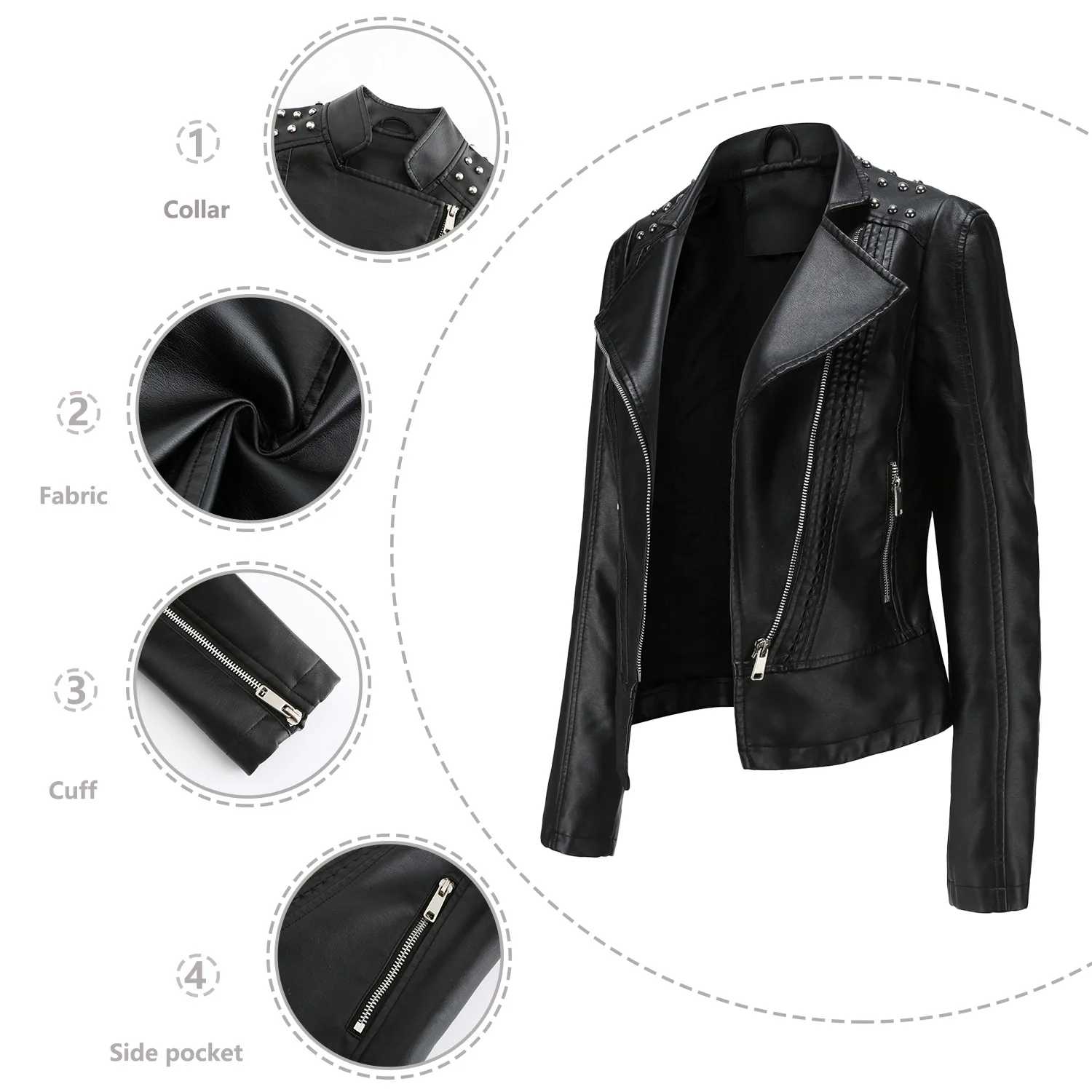 Chaqueta de cuero sintético para mujer, abrigo de motorista, chaqueta de motocicleta con remaches, gabardina para mujer - imagen 4