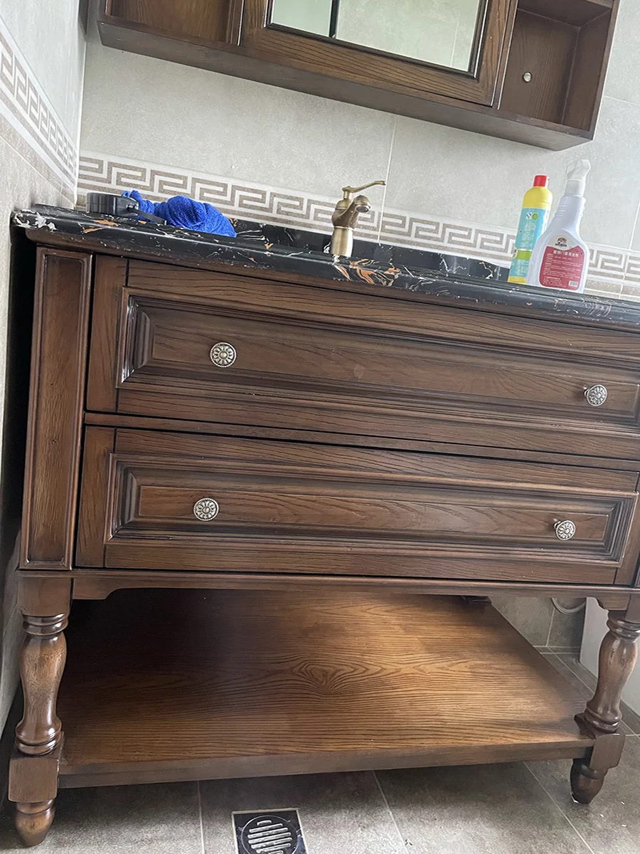 Armario de baño de madera maciza americana, combinado con suelo de roble, soporte de baño, lavabo - imagen 4