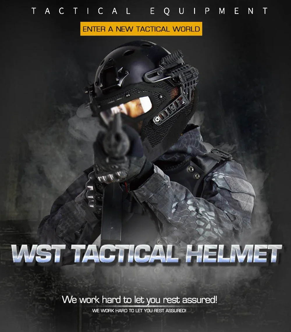 Casco táctico KOLINLOV HL-20 con máscara de malla de acero vista frontal