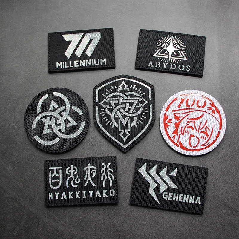 Insignia táctica de Anime, parche reflectante de archivos Granblue, brazalete de 100 puntos, Millennium GEHENNA ABYDOS HYAKKIYAKO para mochila - imagen 2