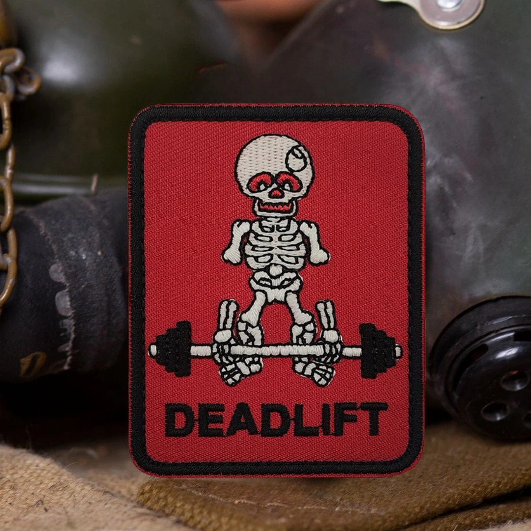 DEADLIFT-Parche de luz nocturna con esqueleto para Fitness, insignia de moral táctica, parche bordado con gancho y bucle, pegatina para mochila para ropa - imagen 3