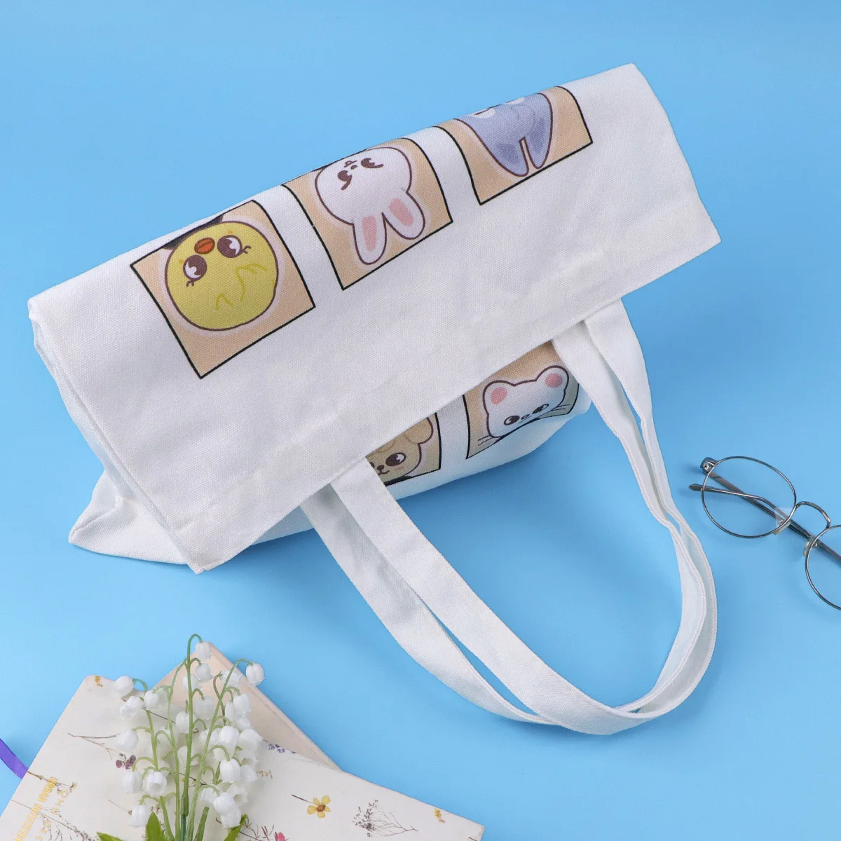 Bolso de mano de lona con animales de dibujos animados, bolso de compras para mujer, bolso de hombro de colegio plegable, bolsa de almacenamiento de moda - imagen 2