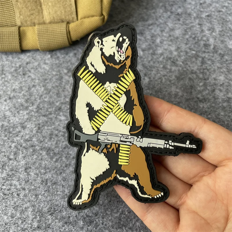 M240 oso metraladora Grizzly PVC parche gancho y bucle moral militar insignia ropa mochila decoración pegatinas - imagen 3