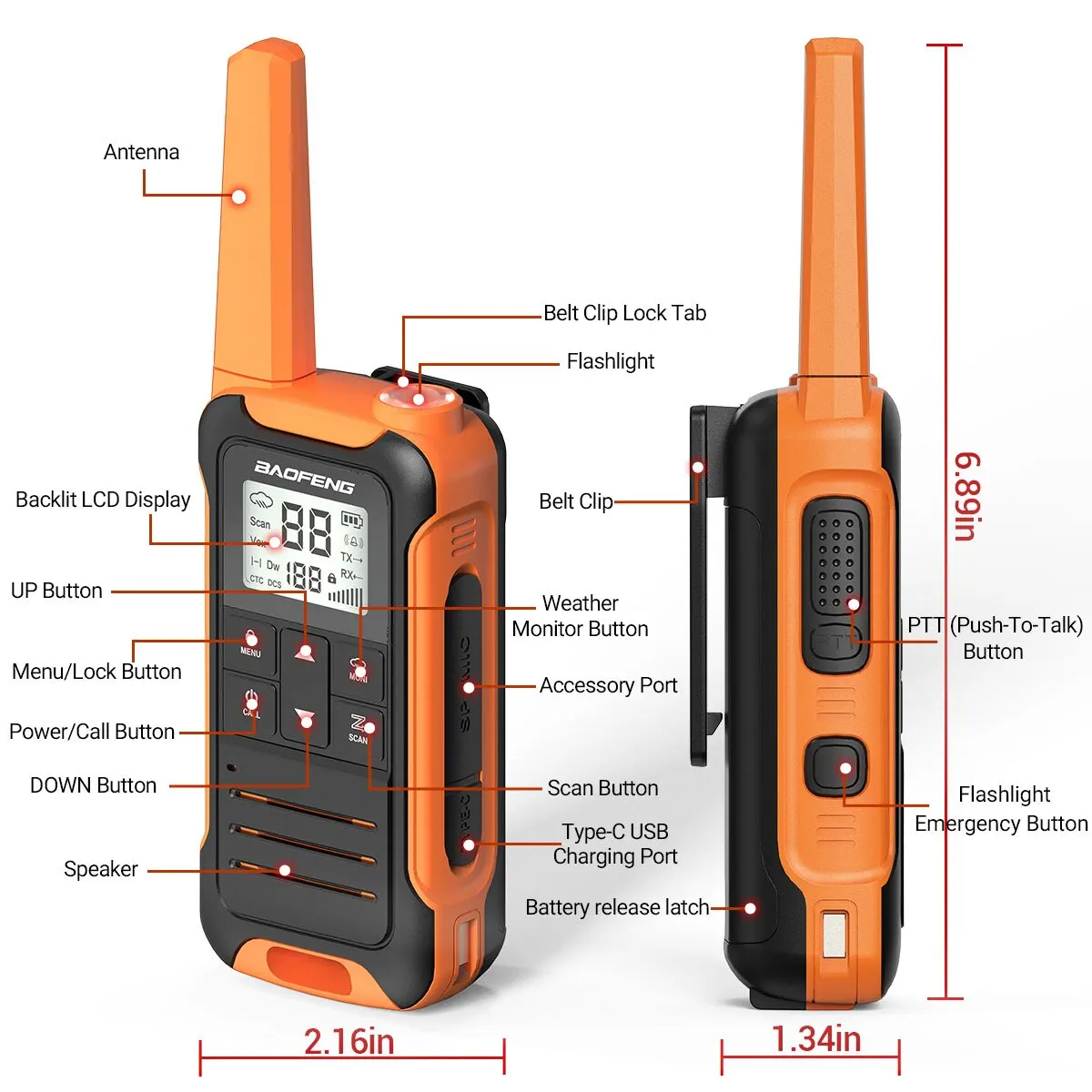 2 uds Baofeng F22 Mini Walkie Talkie PMR FRS de largo alcance recargable portátil niños Radio bidireccional tipo C cargador para viaje de Camping - imagen 3