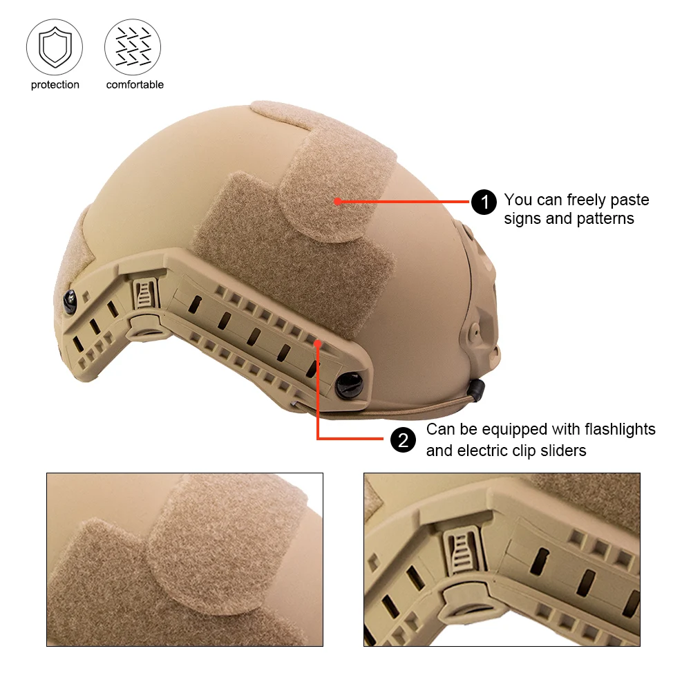 BOOIU-casco táctico Airsoft MH/PJ/BJ, casco rápido ABS, casco táctico de Paintball para exteriores, juego de disparos, equipo de autodefensa CS - imagen 3