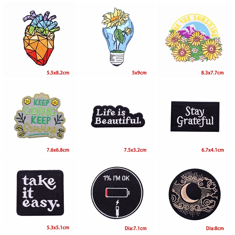 5 unids/lote parches de hierro de dibujos animados para pegatinas de ropa DIY parche bordado de costura Take It Easy apliques insignias fusibles - imagen 4