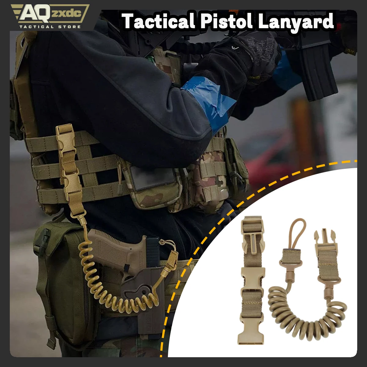 AQzxdc-cordón táctico para pistola, pistolas elásticas, eslinga de cuerda segura, sistema Molle, eslinga para pistola, accesorios de caza