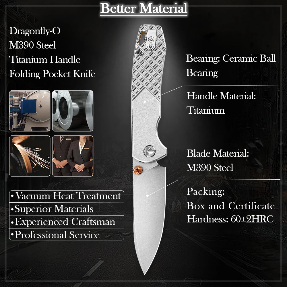 Cuchillo TRIVISA M390 hoja acero con mango titanio y clip - imagen 3