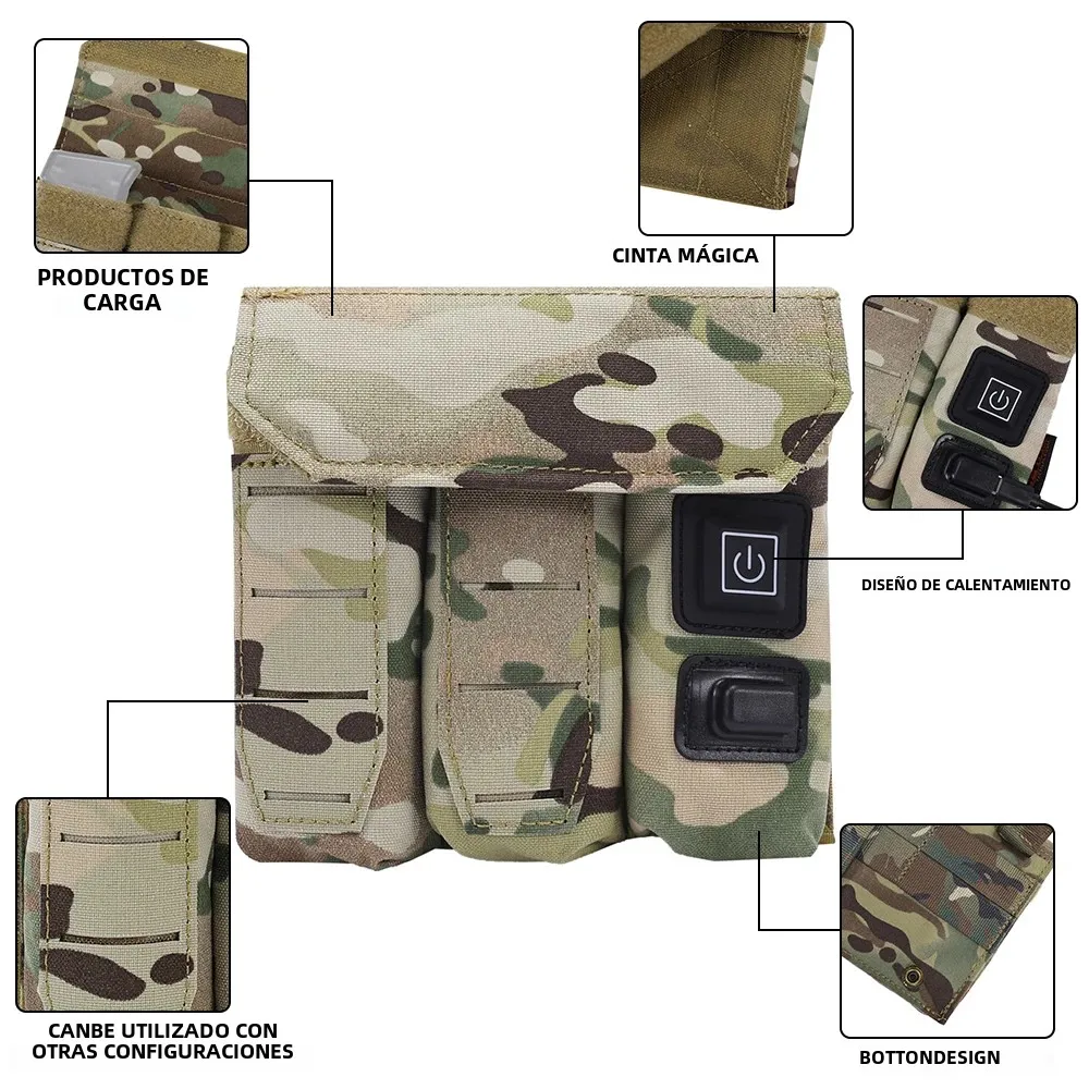 SINAIRSOFT-bolsa táctica Triple para cargador, funda con función más cálida para pistola, alimentación USB, temperatura ajustable, caza Airsoft, 9mm - imagen 3