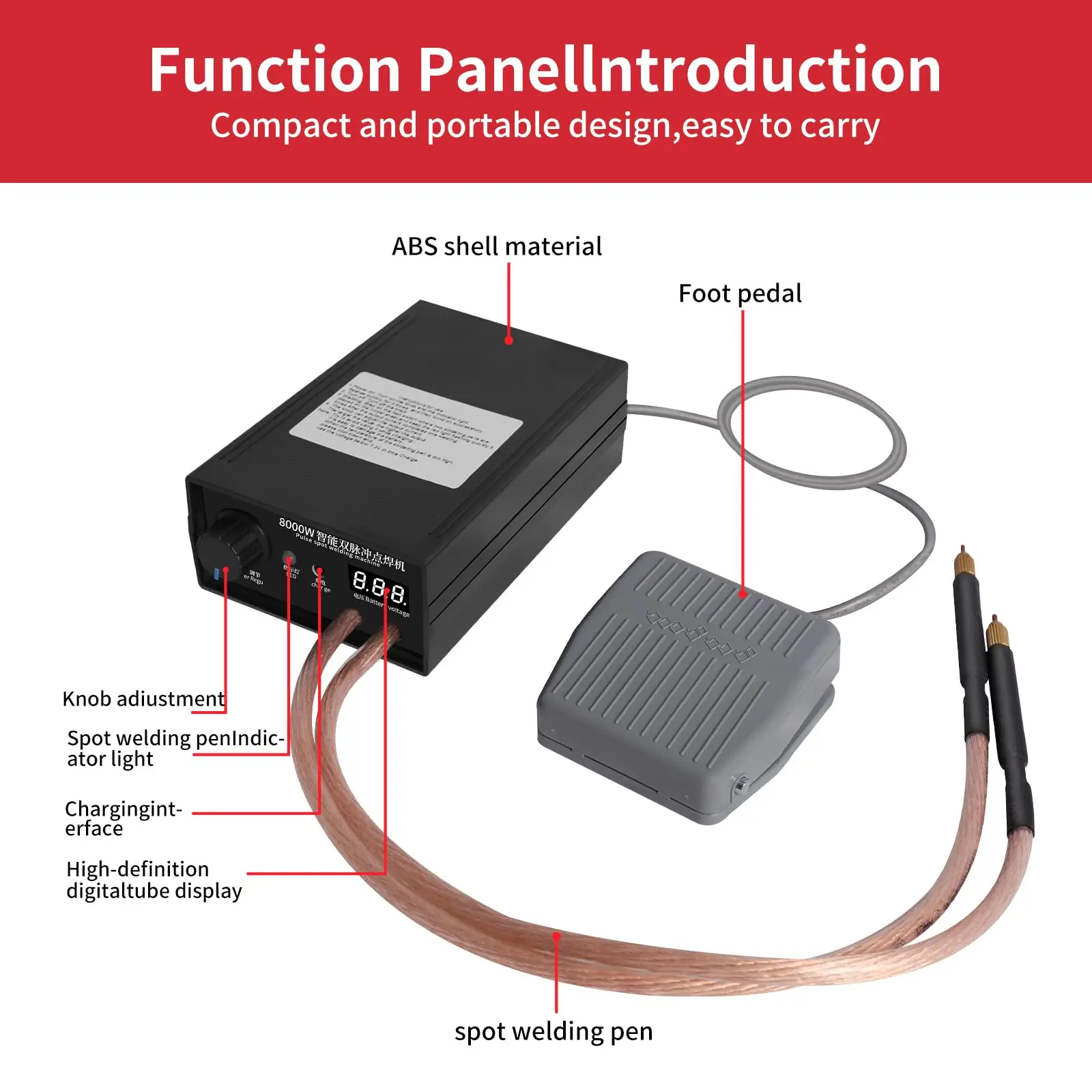 Soldadura por puntos portátil, batería de litio recargable de 8000W, soldadura por puntos 18650 de alta potencia para el hogar, juego completo de soldadura DIY - imagen 4
