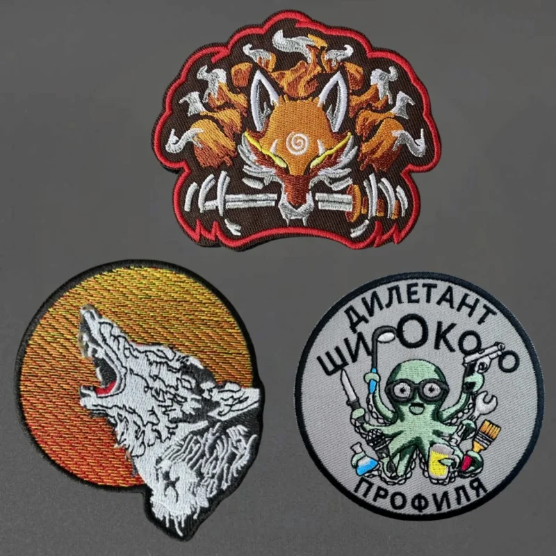 KURAMA con parche bordado de espada, chaleco táctico de Lobo y Luna, insignia de moral con gancho y bucle, pegatinas para mochila, parches para brazalete para ropa