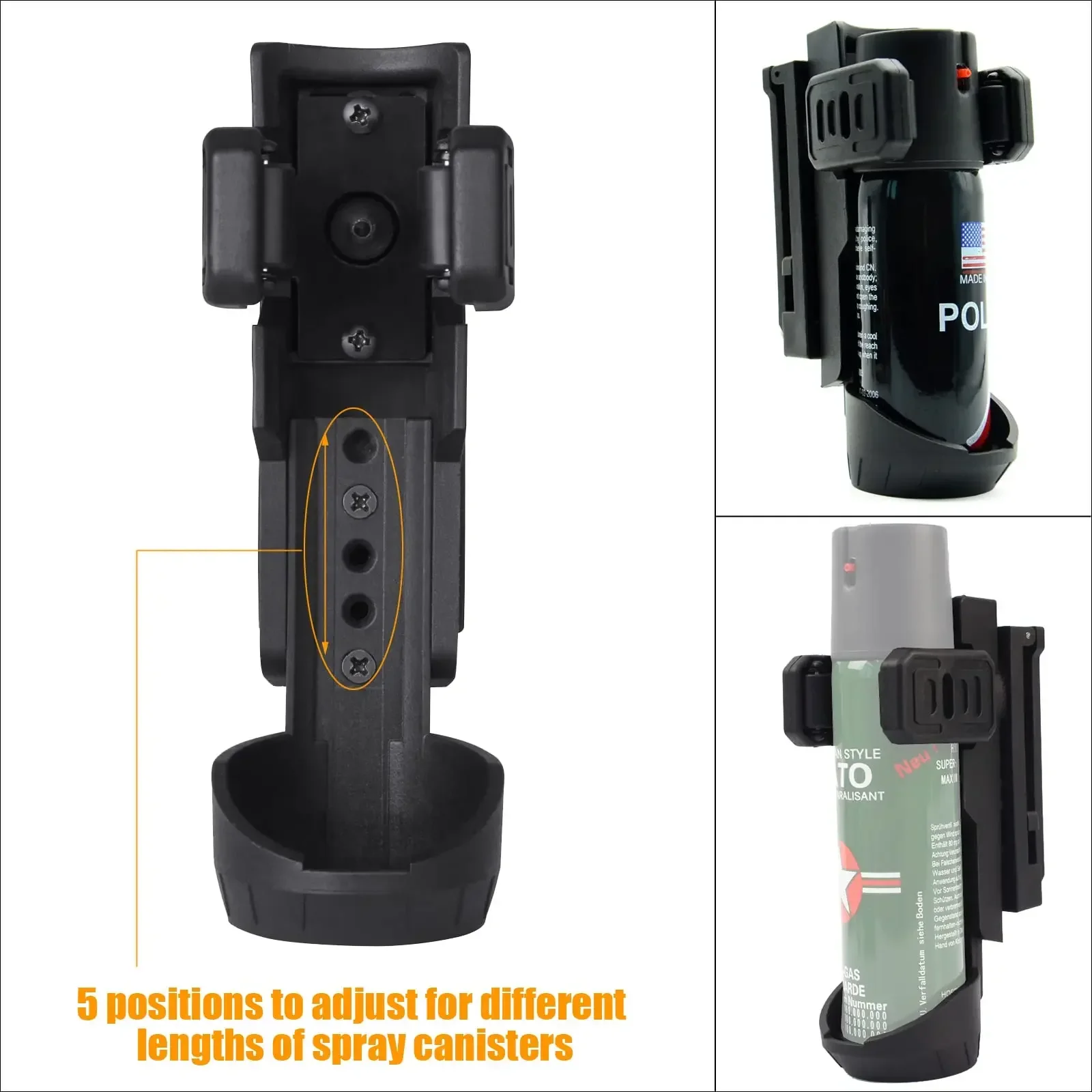 Soporte táctico para bastón, funda para pulverizador de pimienta, soporte para cinturón Molle, antivibración, linterna en aerosol de liberación rápida, estuche para bastón con cerradura - imagen 2