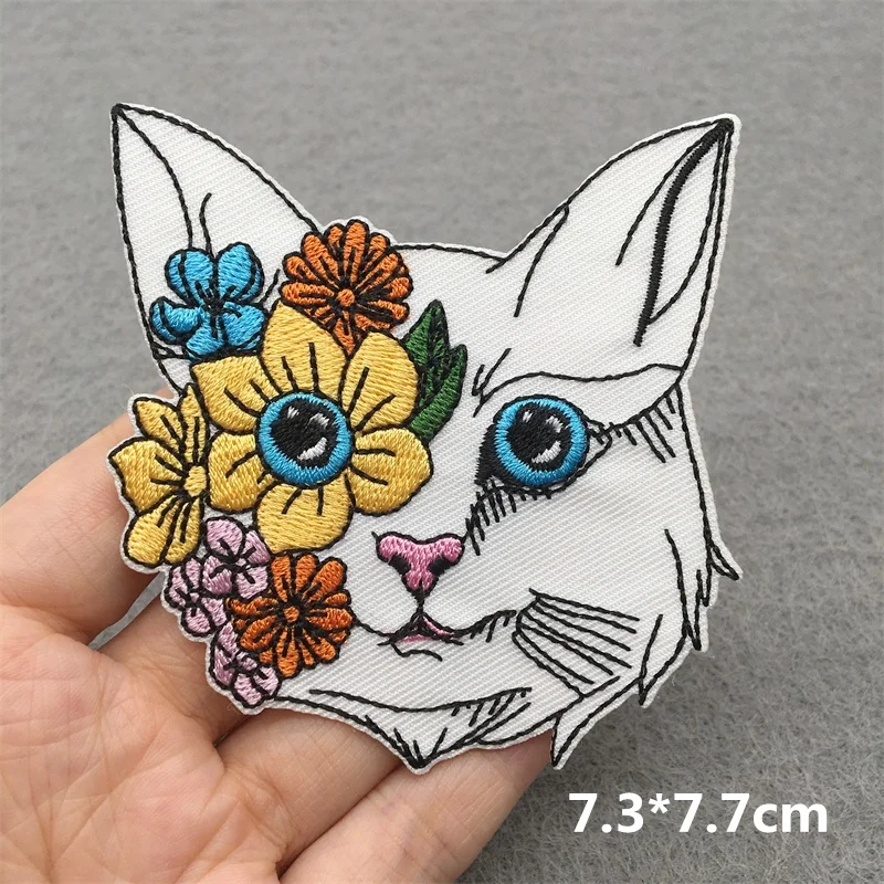 Parches bordados de gato de dibujos animados divertidos para ropa, pegatinas de animales, parches para planchar en la ropa, insignia de aplique de costura DIY - imagen 5
