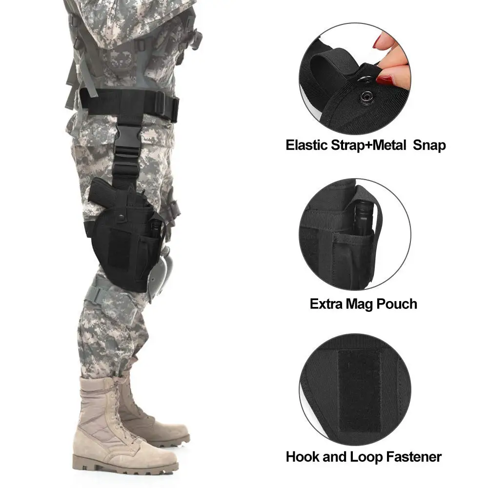Juego de funda táctica para pierna con cinturón táctico, soporte para pistola, funda militar ajustable para muslo Airsoft, bolsillo de utilidad - imagen 4