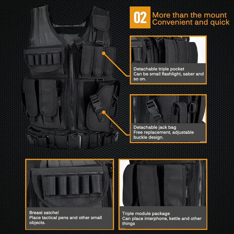 Chaleco táctico SWAT, chalecos de armadura de combate, caza de seguridad, ajustable al aire libre, CS, juego de Cosplay, chaqueta Airsoft, chaleco de entrenamiento - imagen 5