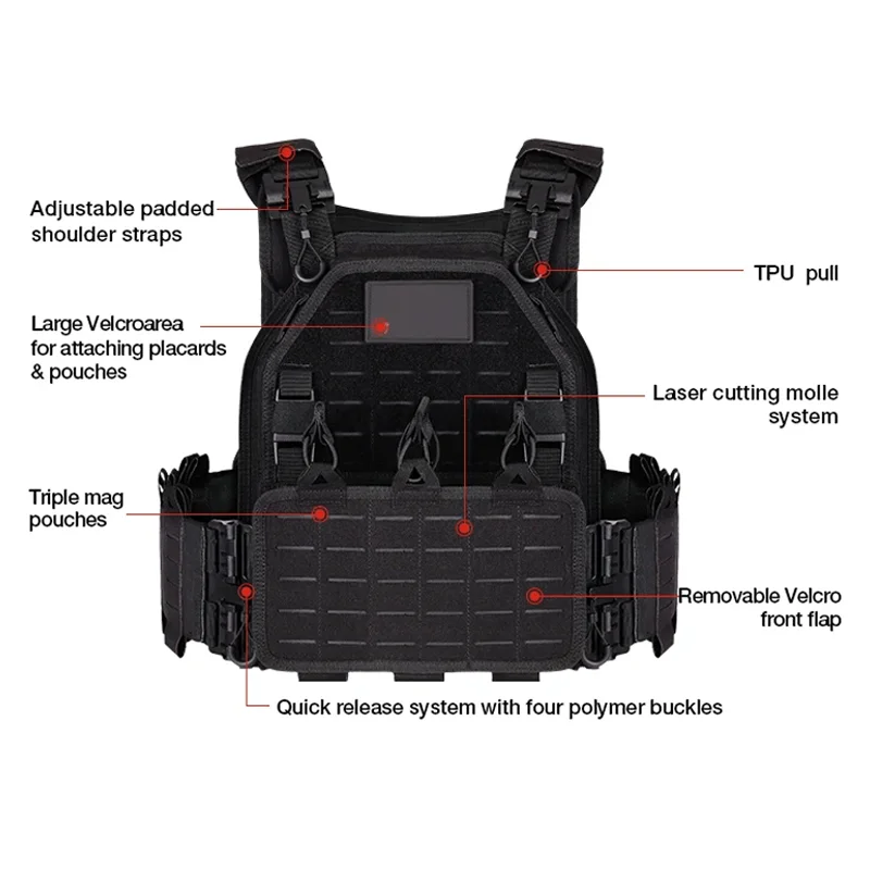 Chaleco de combate de supervivencia: nailon ligero 1000D, MOLLE compatible con uso militar/LE/EDC - imagen 5