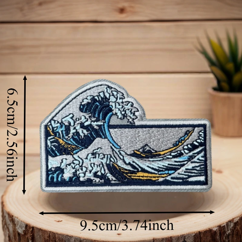 Parche bordado 3D de onda en el océano, chaleco táctico, insignia de moral con gancho y bucle, pegatinas decorativas para mochila, parches para brazalete para ropa - imagen 4