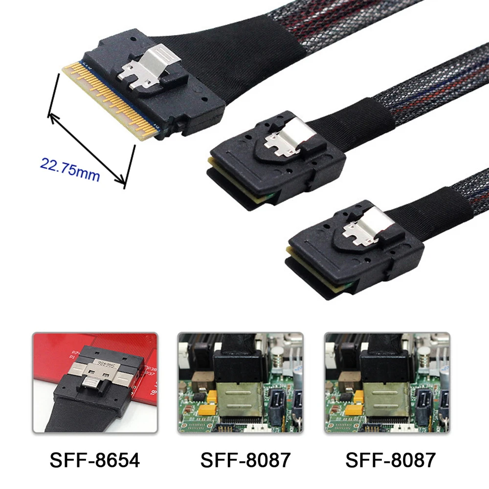 Cy-pci-e-Cable ultra Port Slimline SAS Slim 4,0, SFF-8654, 8i, a doble SFF-8087 74pin, Mini SAS, pci-express - imagen 5