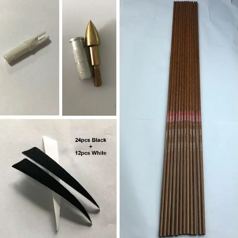 Linkboy-flechas de carbono puro para tiro con arco, 12 piezas, id6.2 mm, piel de madera Spine900, arco compuesto, accesorios para caza - imagen 3