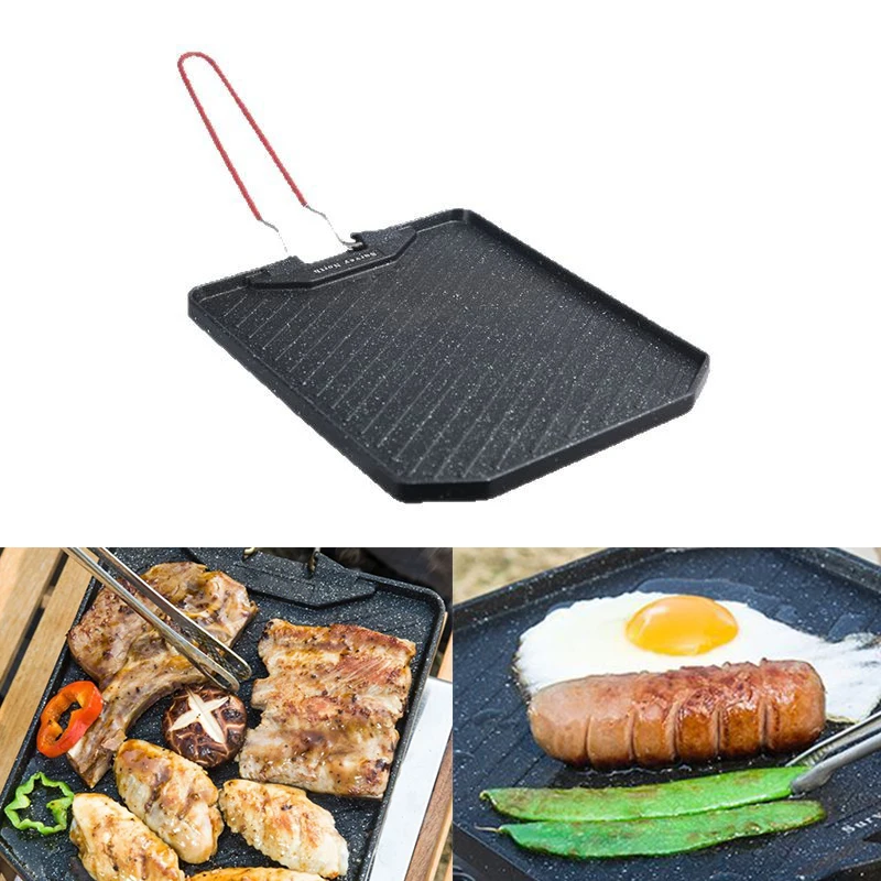 Sartén para barbacoa para acampar al aire libre, sartén antiadherente para el hogar, horno de Cassette, sartén para barbacoa, sartén portátil fácil de limpiar