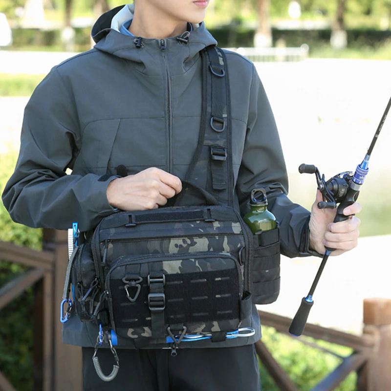 Bolsa de aparejos de pesca con señuelo, riñonera cruzada de camuflaje para viajes al aire libre, para acampar, senderismo, escalada, bolsa de almacenamiento de equipo de hombro - imagen 3