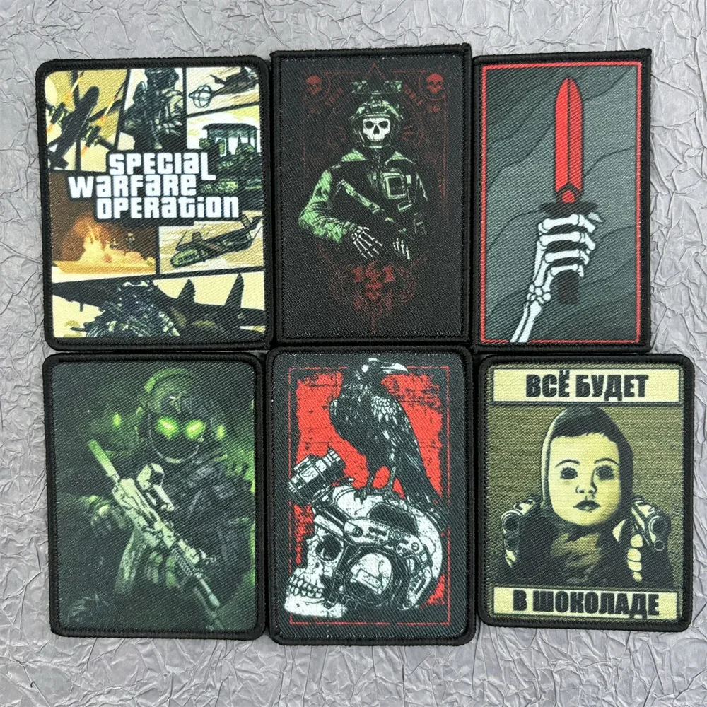 Parche adhesivo con estampado de calavera, insignia de moral, accesorios tácticos y militares, parches de gancho y bucle, apliques para mochila para ropa - imagen 3