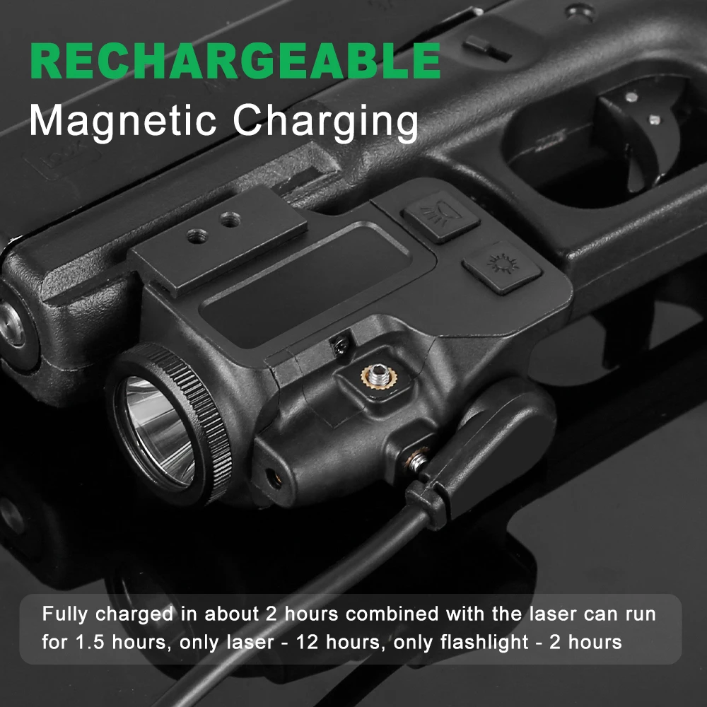 Luz de arma táctica, mira láser roja, verde y azul, linterna láser de carga magnética, Combo de luz para pistola de caza Airsoft - imagen 4