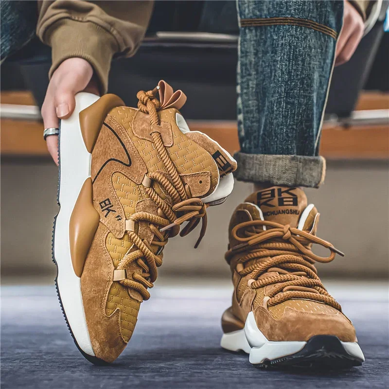 Zapatillas de felpa de corte alto para hombre, zapatos cálidos y a la moda para deportes y ocio, con cordones, para correr, para jóvenes, para otoño e invierno, novedad - imagen 4