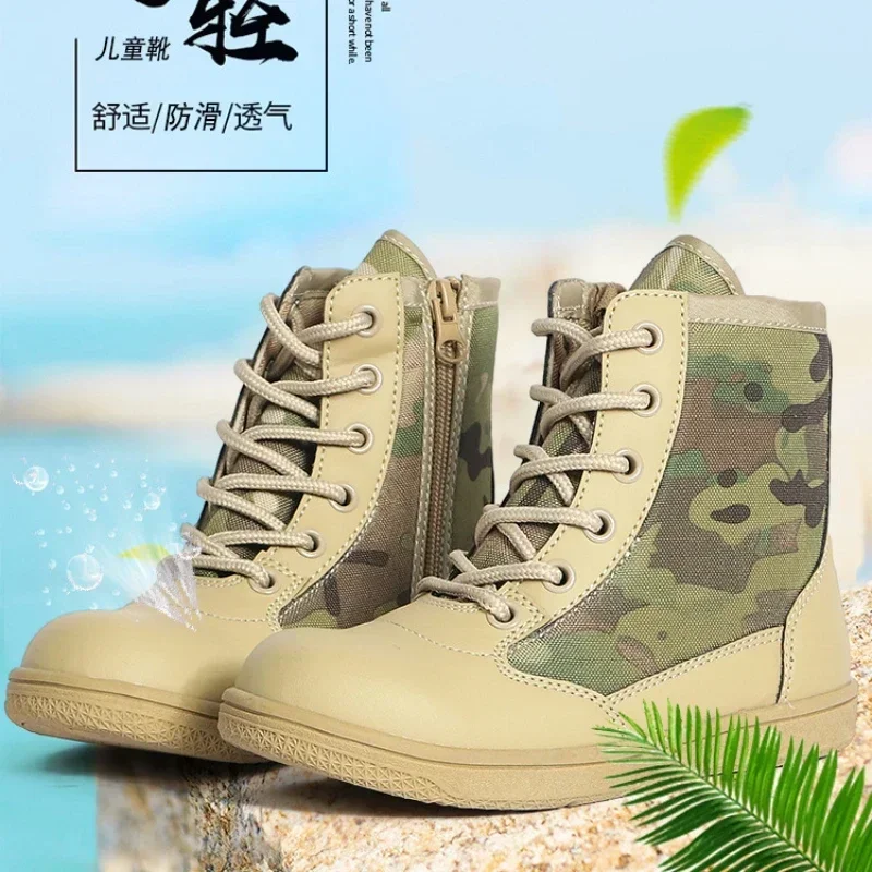 Botas militares de combate para chico, zapatos tácticos de lona para niños, zapatos de entrenamiento para acampar al aire libre, senderismo y escalada - imagen 4