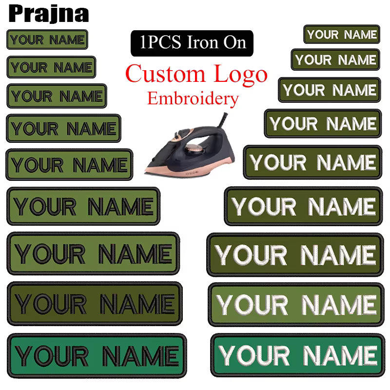 Prajna parche bordado termoadhesivo con nombre y logotipo verde