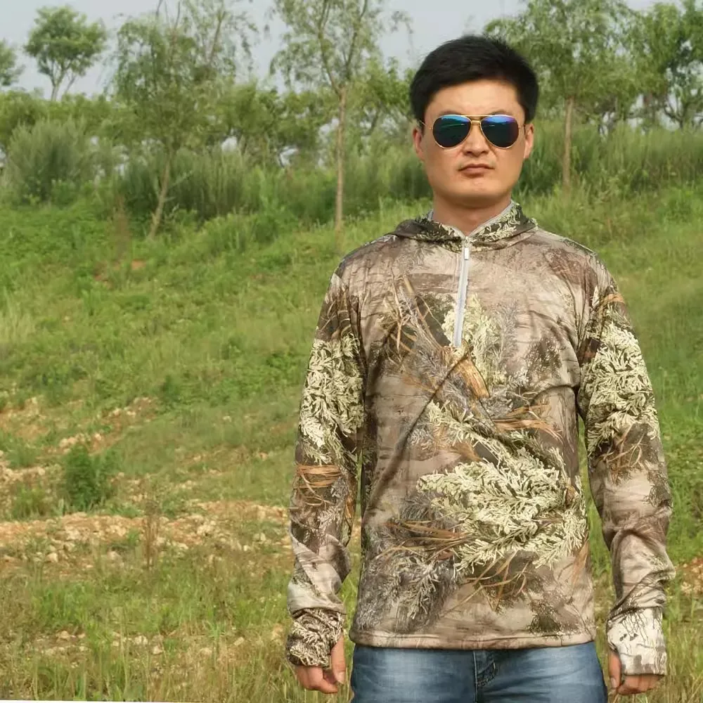 Sudaderas con capucha de pesca transpirables de seda de hielo para hombres, Top Deportivo Ligero de secado rápido, protector solar, arbusto, ropa de caza - imagen 2