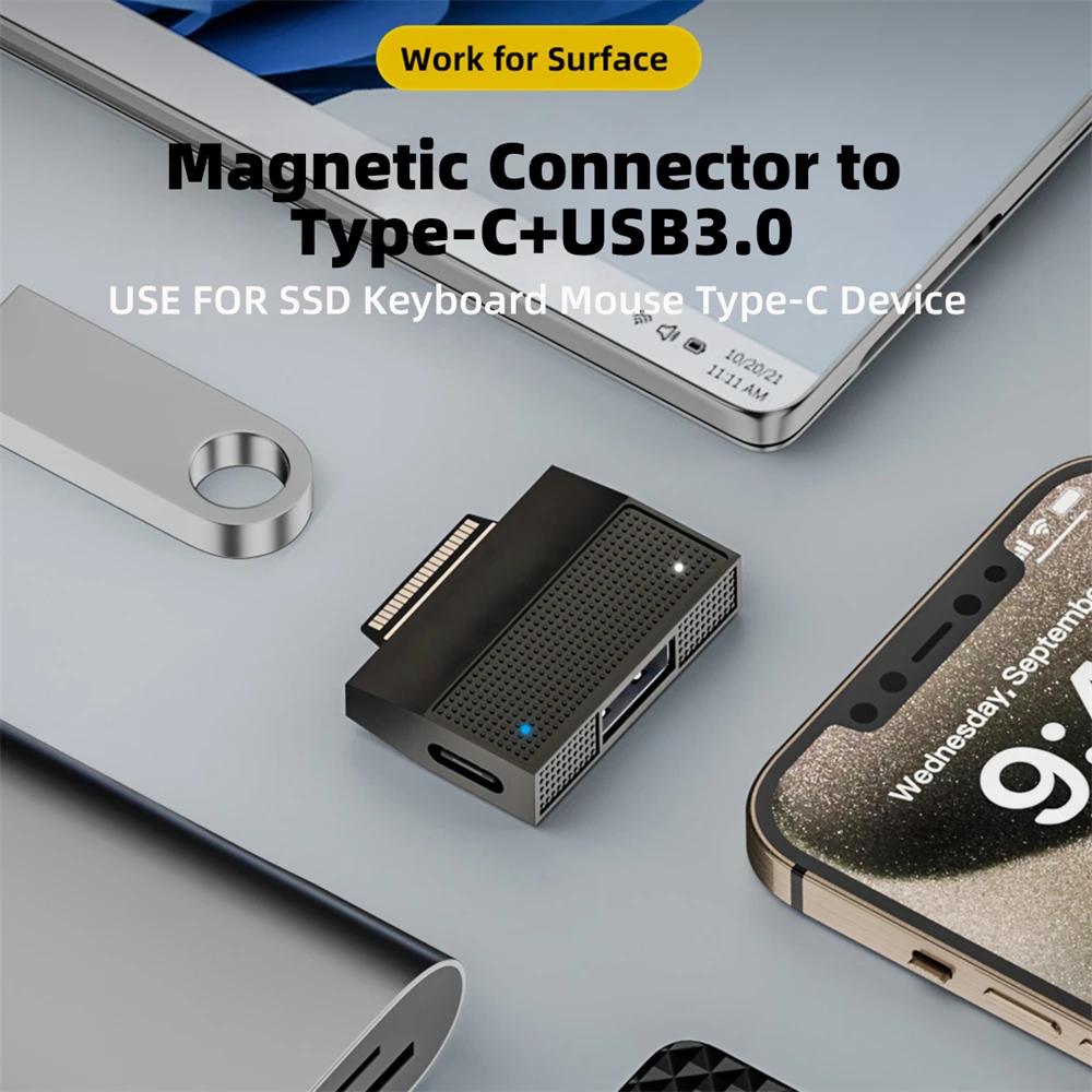 CY-Adaptador de carga magnético A USB-C tipo C y USB3.1 tipo A, datos SF531 para Surface Pro9 Pro8 Pro7 Pro6 Pro X Go Book - imagen 5