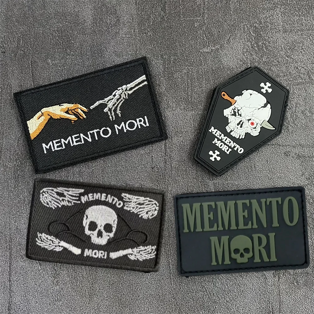 Memento Mori-insignia de moral táctica, gancho y bucle, esqueleto, dedo, brazalete bordado, parche, pegatinas para mochila, apliques para ropa - imagen 2