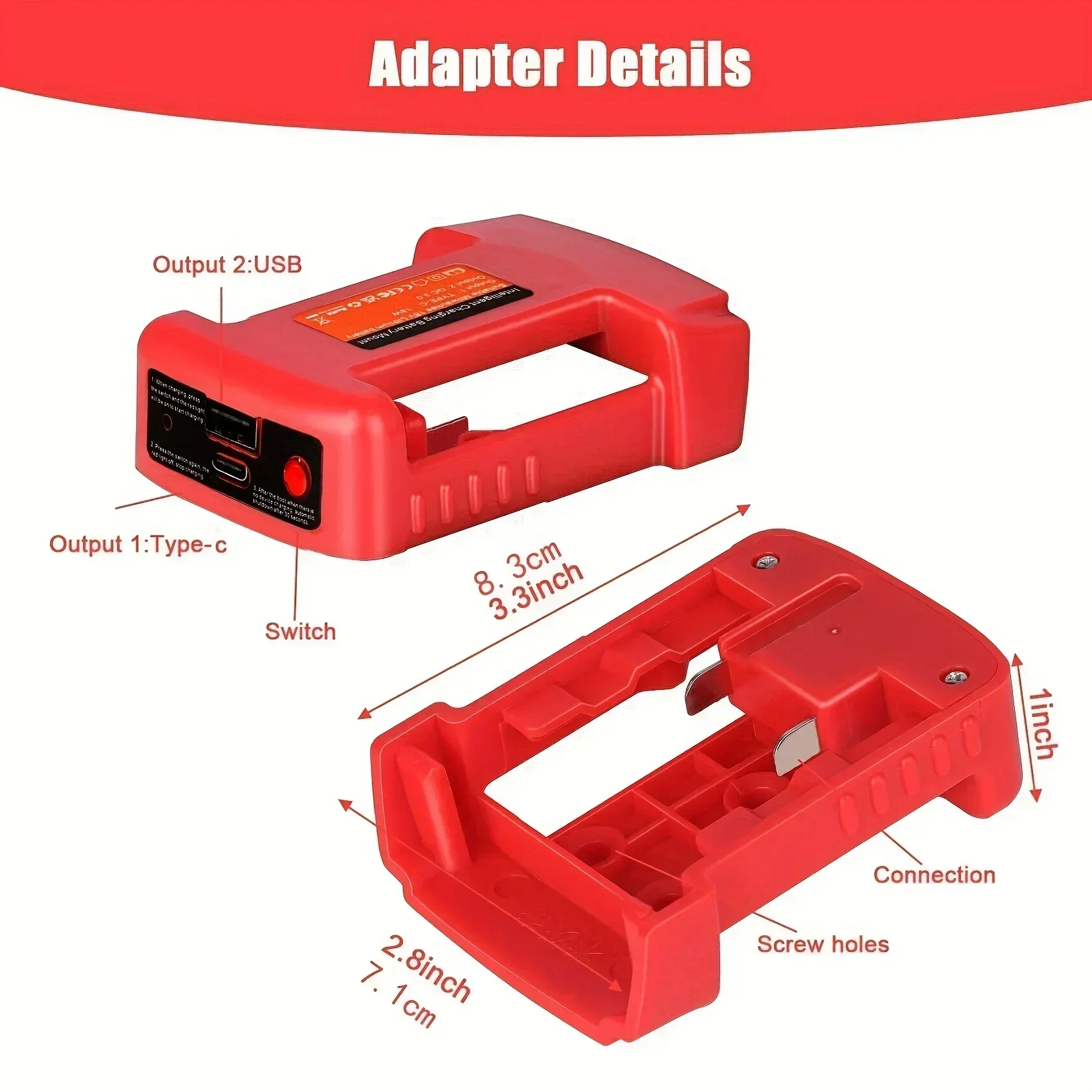 Adaptador de cargador USB Compatible con batería Milwaukee M18 de 18V, puerto de salida dual con interfaz de carga USB y tipo C - imagen 3