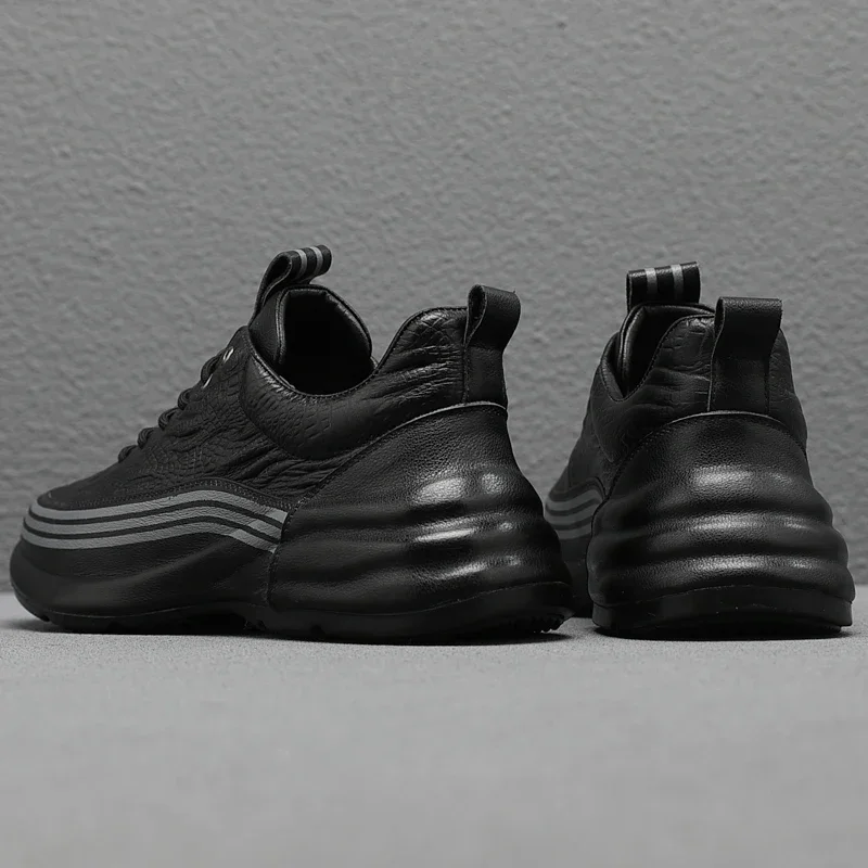 Zapatillas deportivas de cuero genuino para hombre, zapatos informales con elevación de altura, transpirables y cómodos, a la moda, novedad - imagen 5