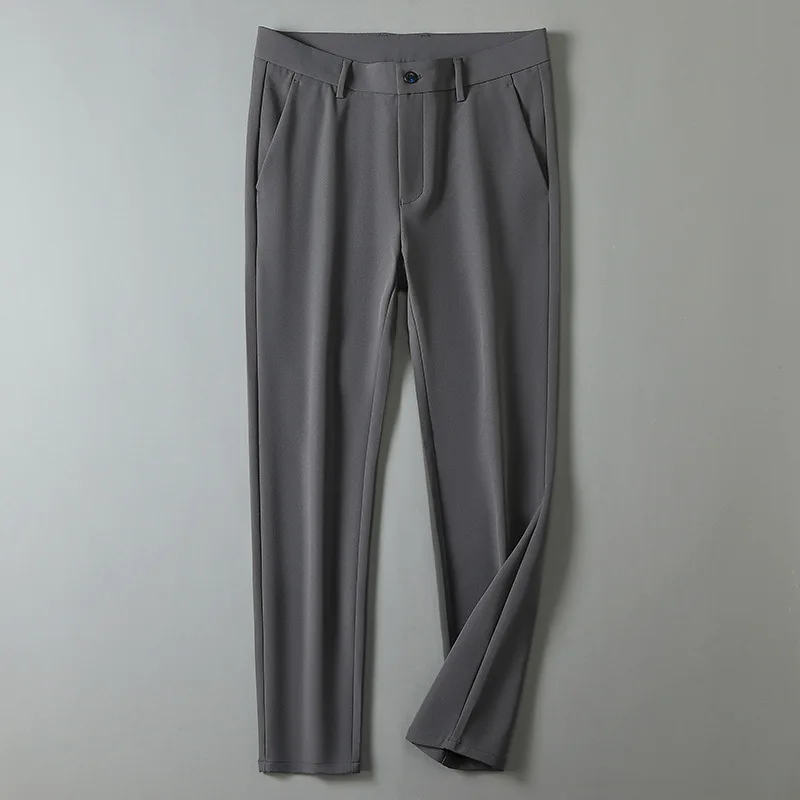 Pantalones informales de algodón para hombre, ropa ajustada, elástica, resistente a las arrugas, color sólido, moda de negocios - imagen 4